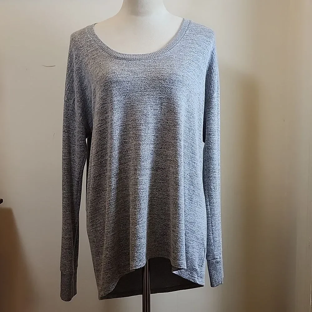 Gap Women Gray & White Speckled Drop Shoulder Lightweight Long Sleeve Sweater